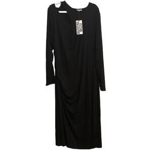 Future Collective Womens Long Sleeve CutOut Draped Midi Ruched Dress Black 1X